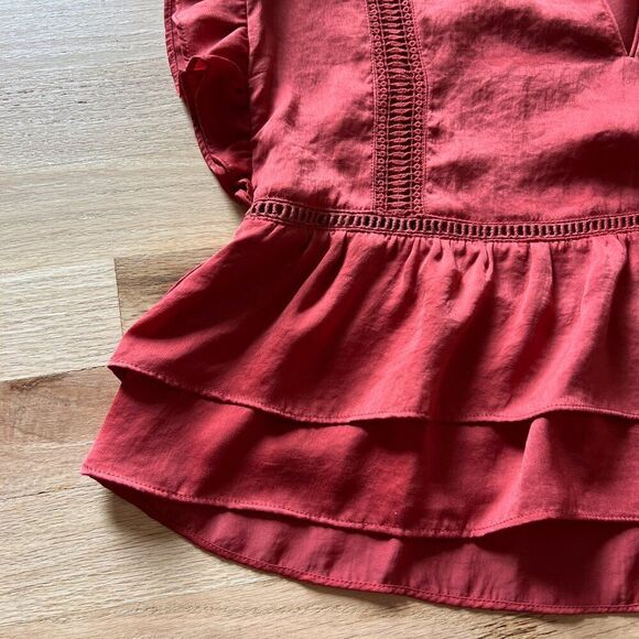 Anthropologie DRA Los angeles perla top‎ rust orange ruffles lace boho summer XS - Picture 6 of 9
